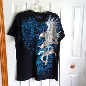 Men konflict tee with silver detail on front and back...xl